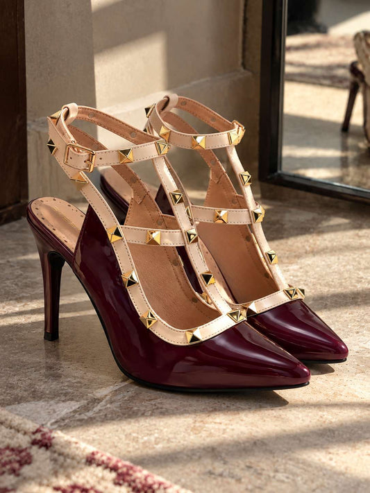 Rockstud Stiletto Heels-Wine
