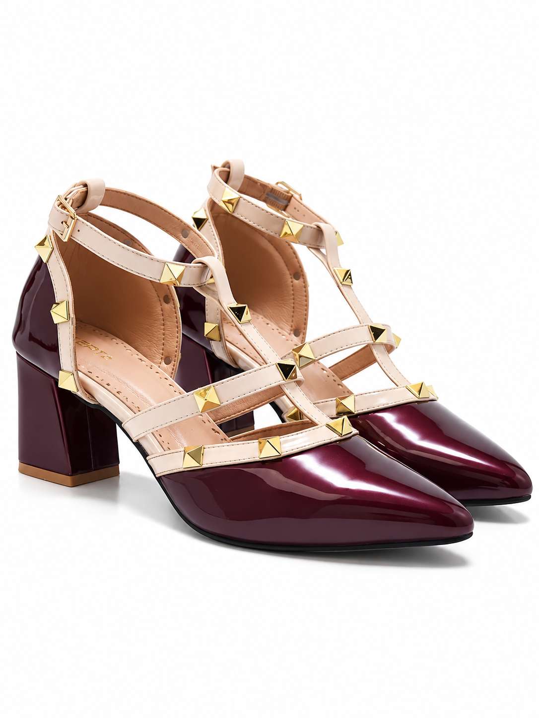 Rockstud Block Heels-Wine