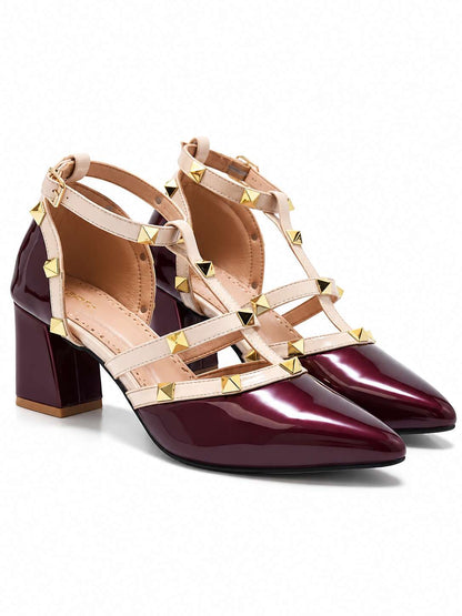 Rockstud Block Heels-Wine