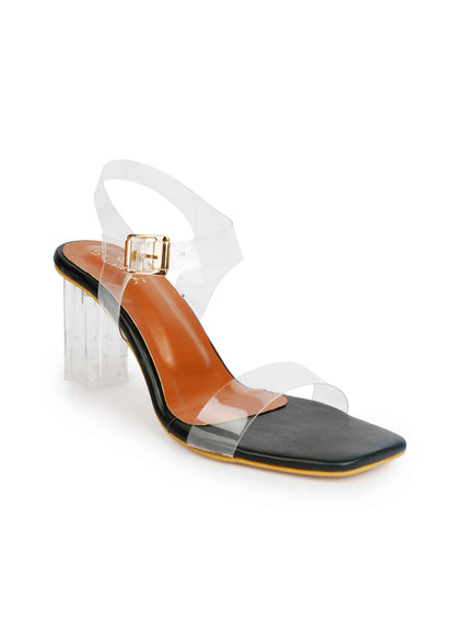 Vinyl Strap Block Heel - Black