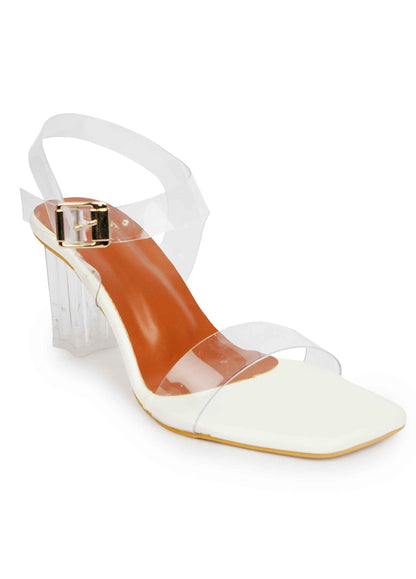 Vinyl Strap Block Heel - White