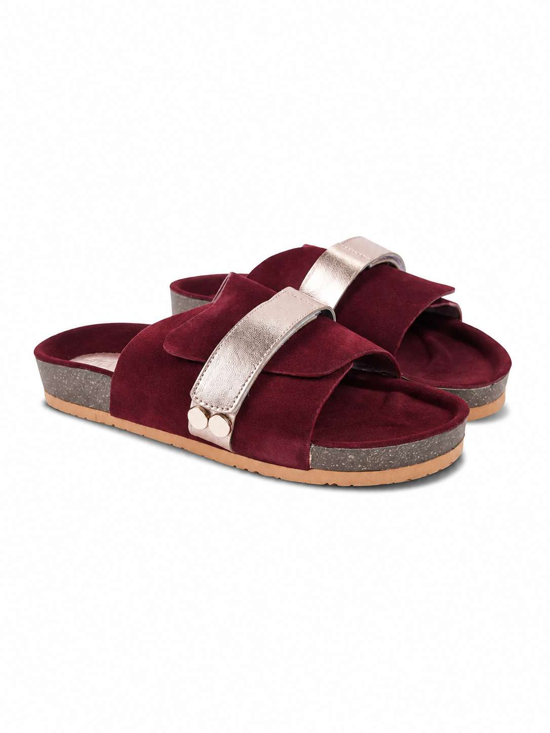 Velora Suede Slides-Maroon/Pink