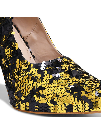 Black-Golden Sequin Party Pumps
