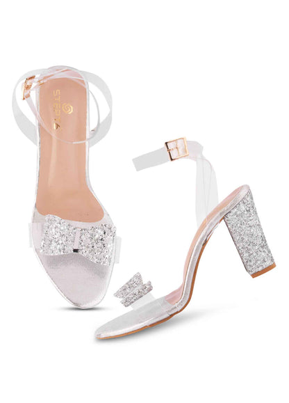 Shimmer bow silver heel