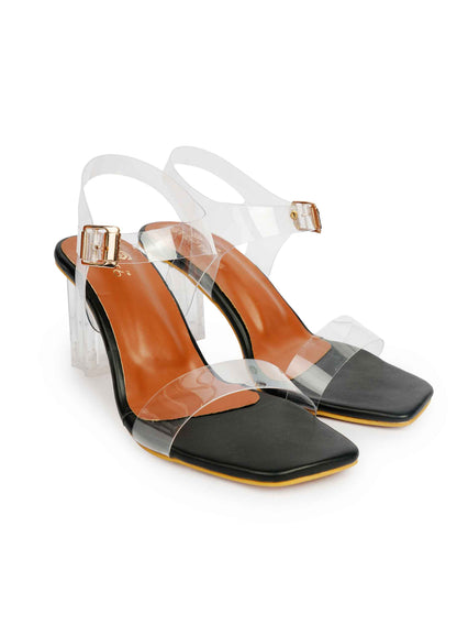 Vinyl Strap Block Heel - Black