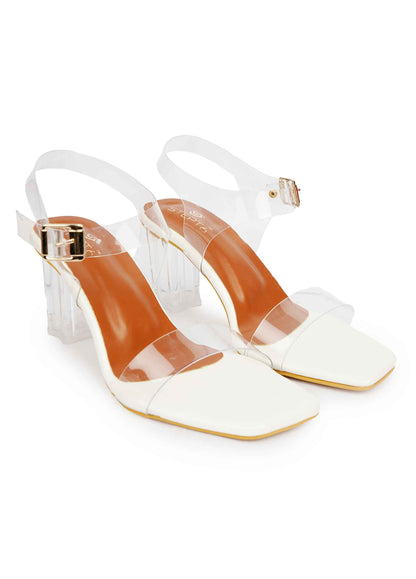 Vinyl Strap Block Heel - White