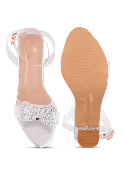 Shimmer bow silver heel