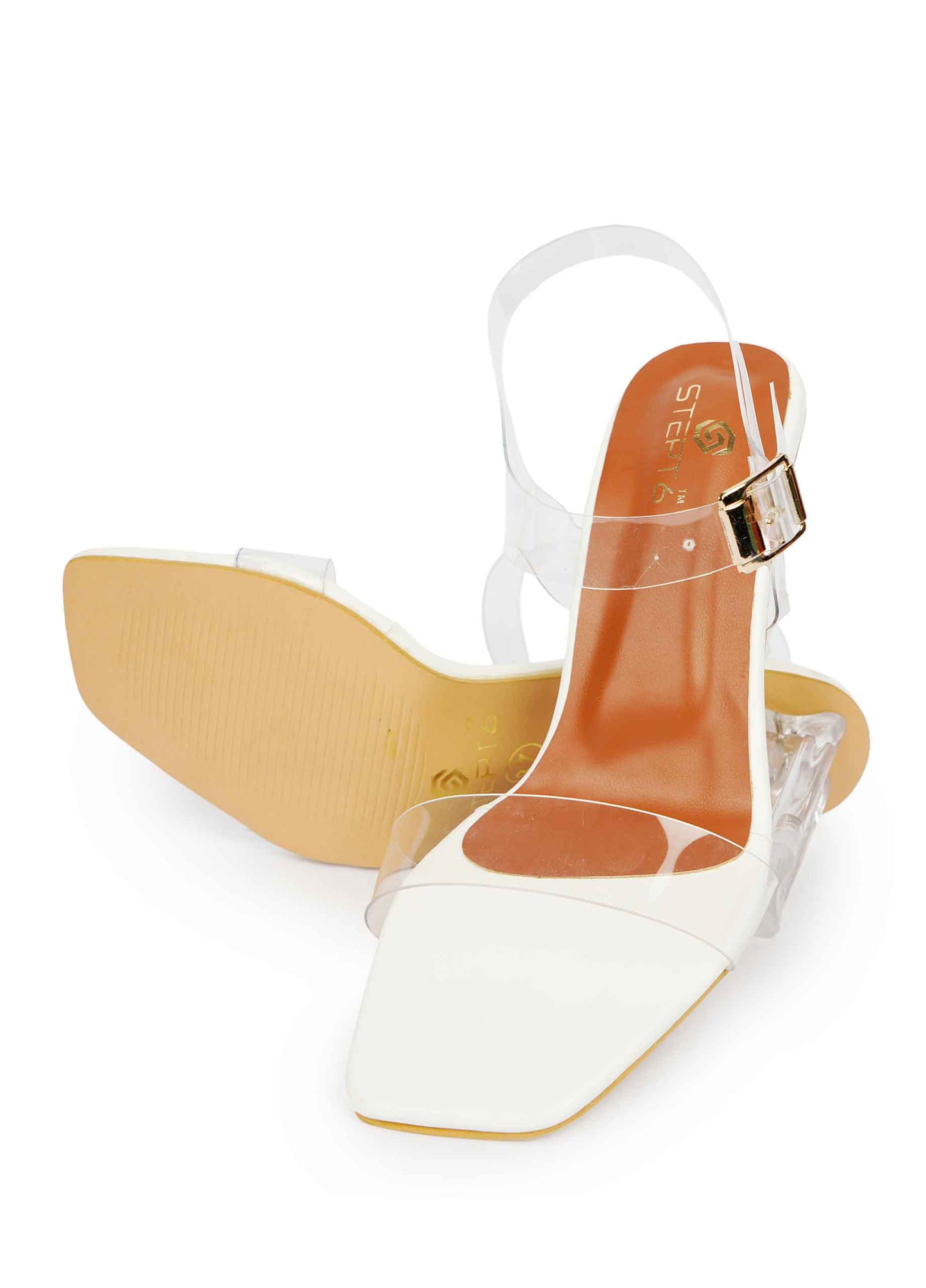 Vinyl Strap Block Heel - White