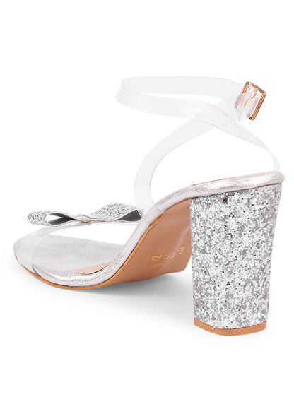 Shimmer bow silver heel