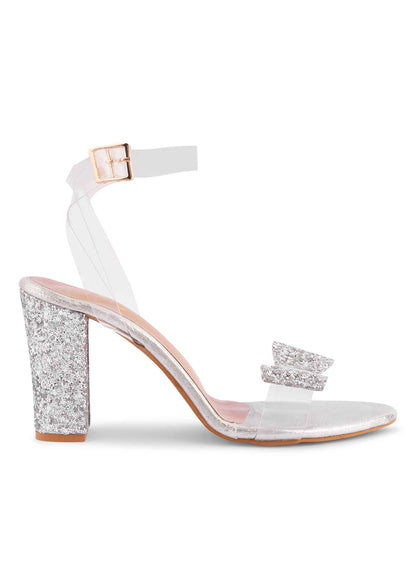 Shimmer bow silver heel