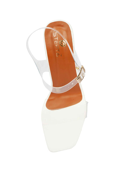 Vinyl Strap Block Heel - White