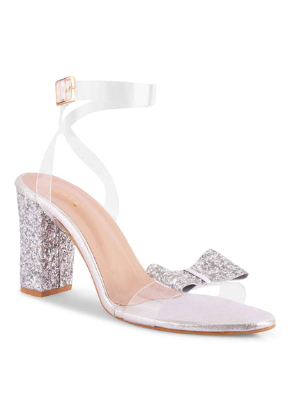 Shimmer bow silver heel