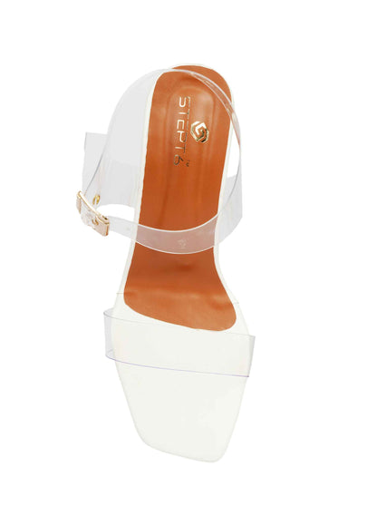 Vinyl Strap Block Heel - White