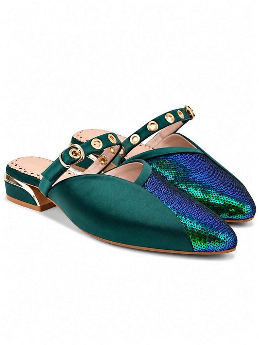 Sora Dark Green Sequin Flats