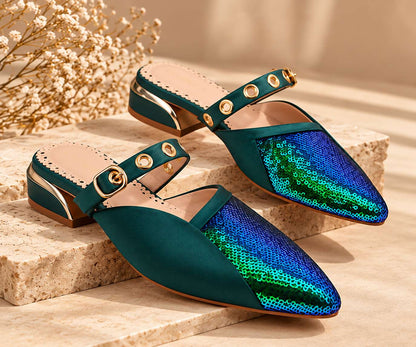 Sora Dark Green Sequin Flats