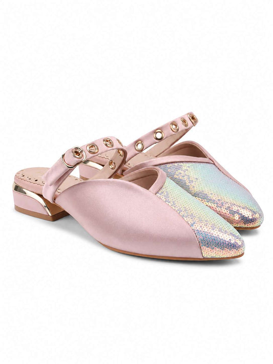 Sora Peach-Silver Sequin Flats