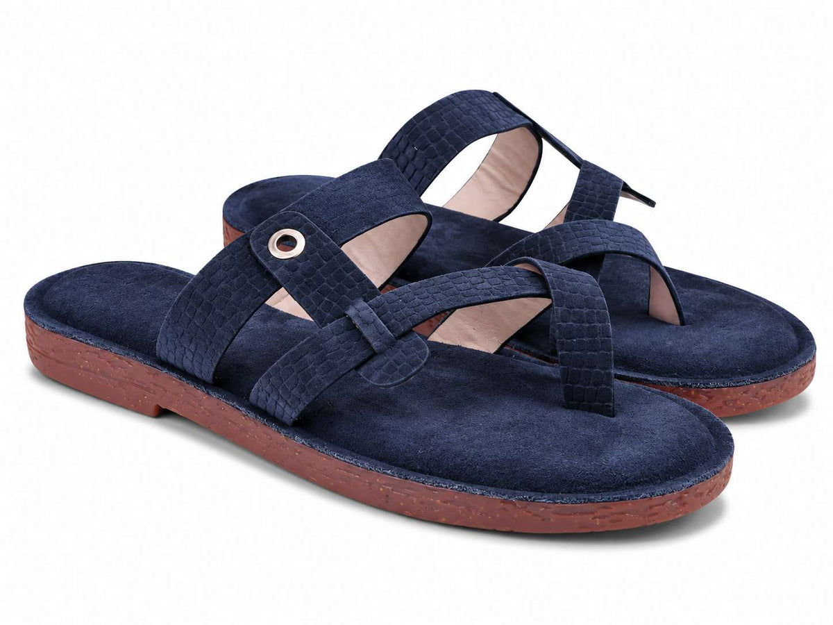 Azure Navy Blue Suede Slides