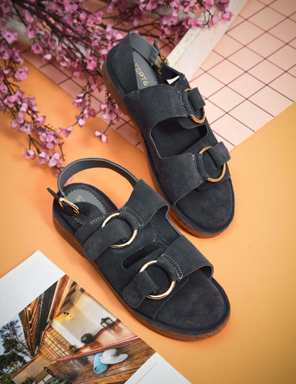 SUEDE DOUBLE BUCKLE SANDALS FOR WOMEN – DARKGREEN