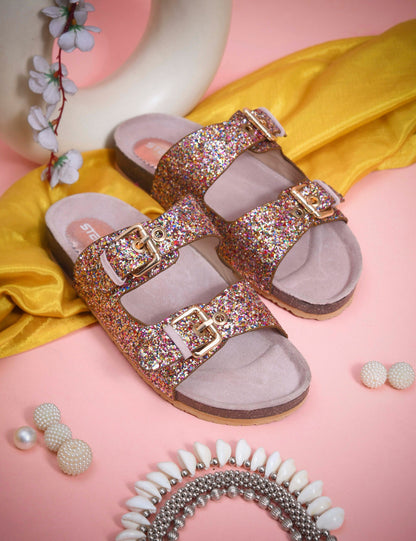 SPARKLE SUEDE COMFORT SLIDES FOR WOMEN - PINK