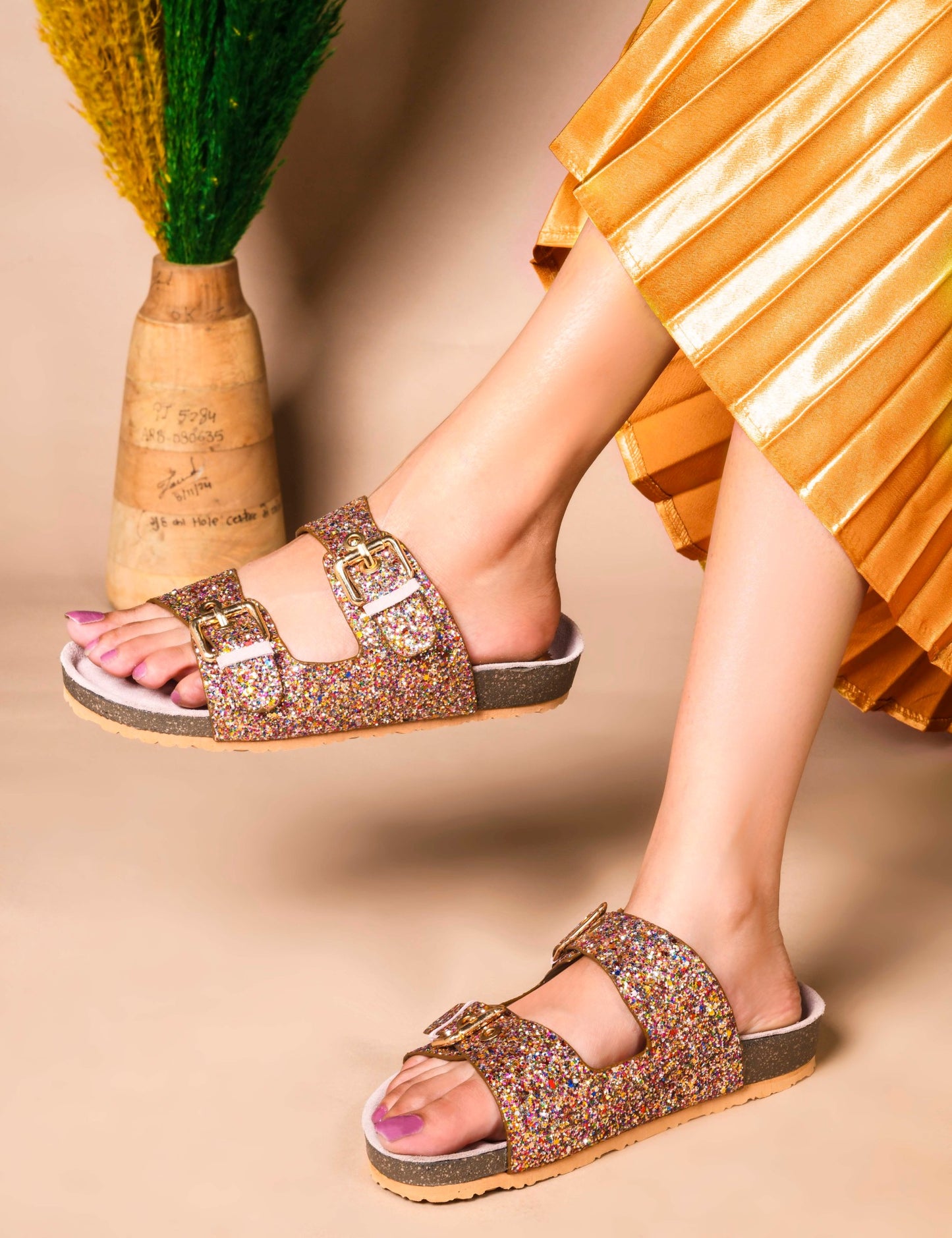 SPARKLE SUEDE COMFORT SLIDES FOR WOMEN - PINK