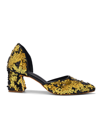 Golden Noir Party Block Heel Pumps