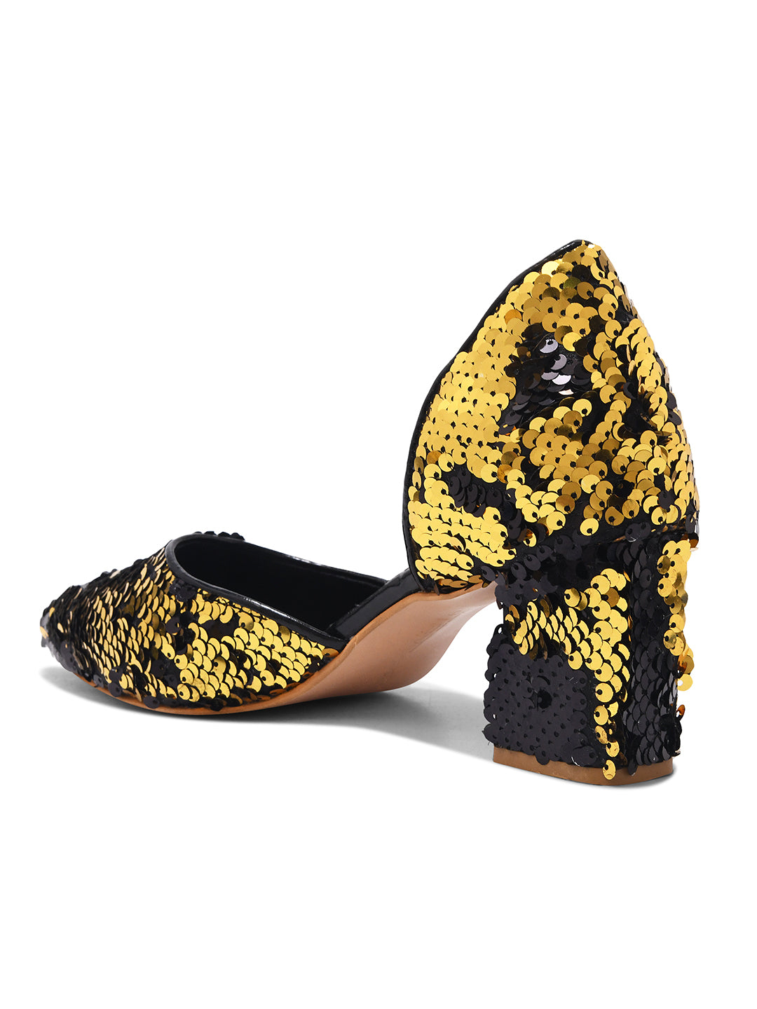 Golden Noir Party Block Heel Pumps