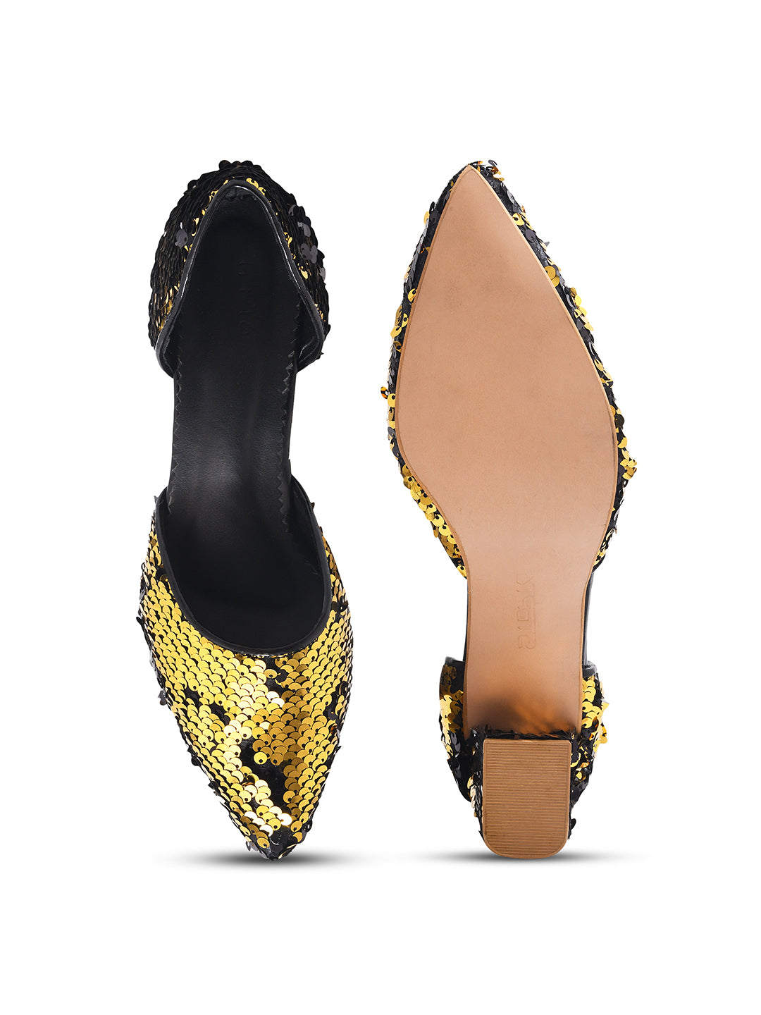 Golden Noir Party Block Heel Pumps