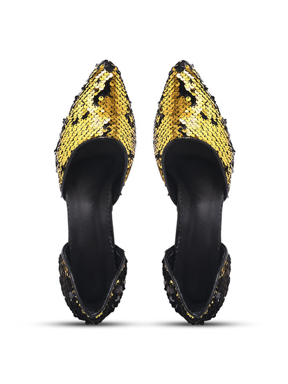 Golden Noir Party Block Heel Pumps