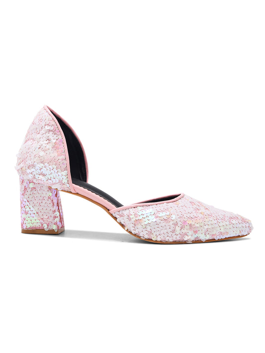 Rosé Glimmer Party Block Heels