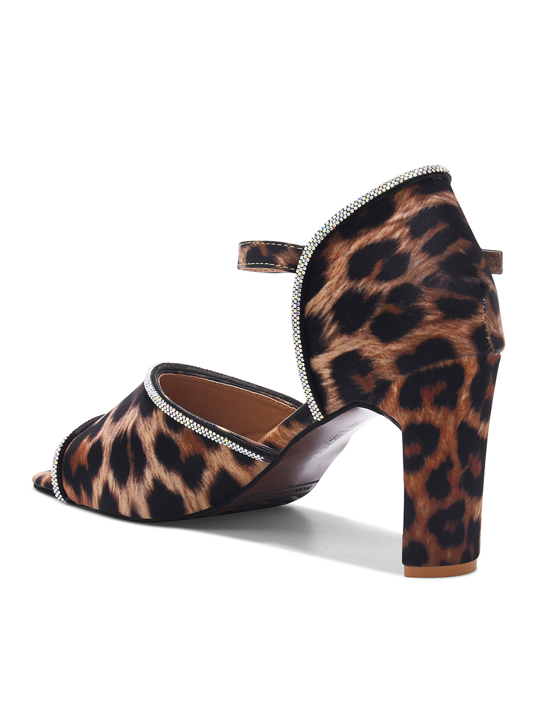 Leopard Print Ankle Strap Block Heel Sandals for Women