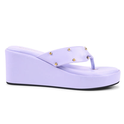 GOLD RIVET STRAP PURPLE WEDGES