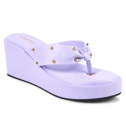 GOLD RIVET STRAP PURPLE WEDGES