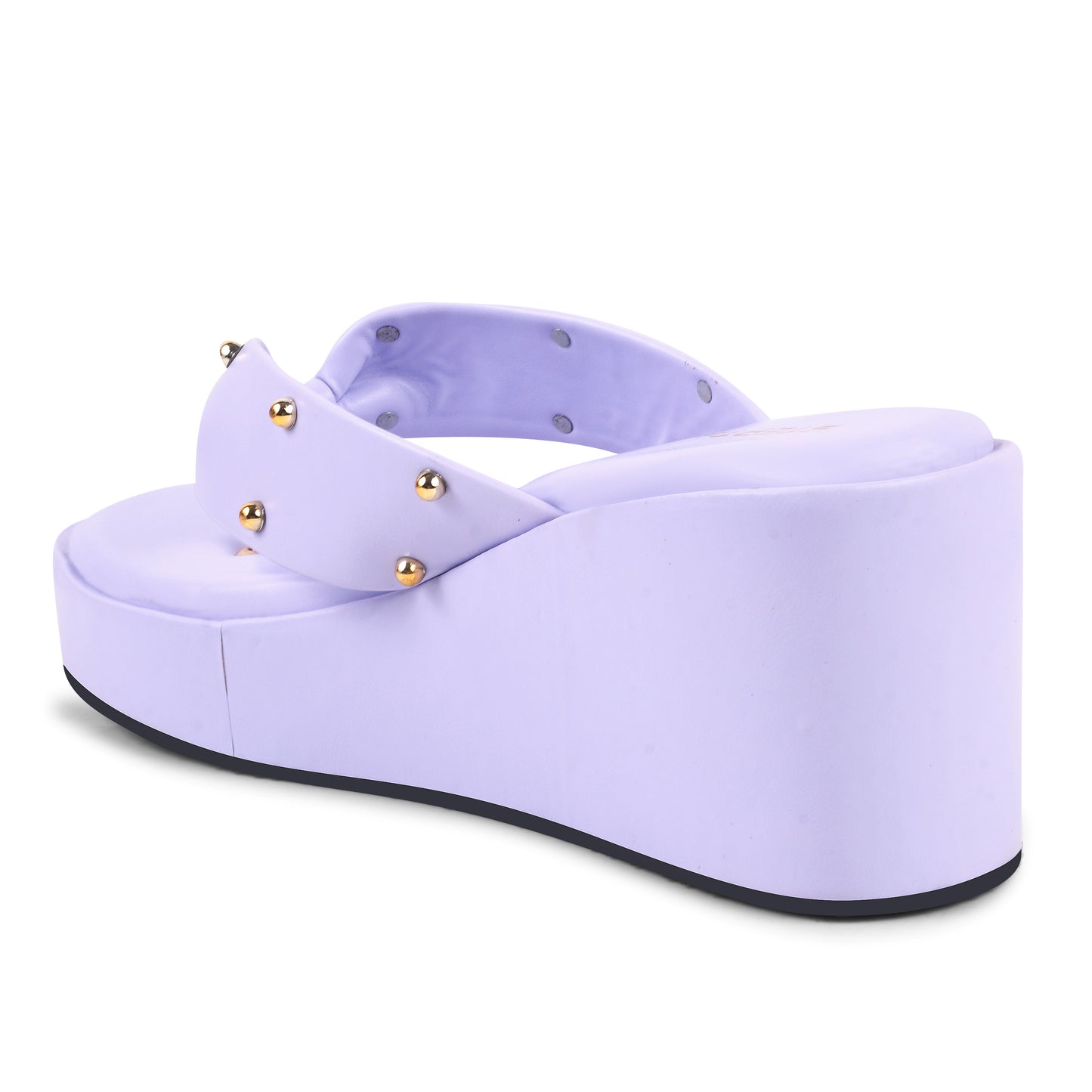 GOLD RIVET STRAP PURPLE WEDGES