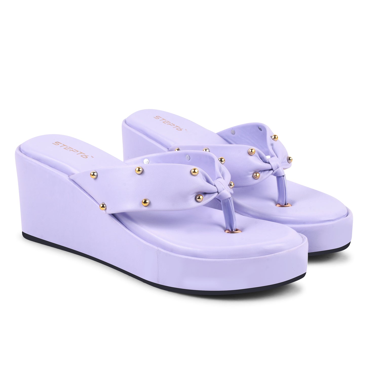 GOLD RIVET STRAP PURPLE WEDGES