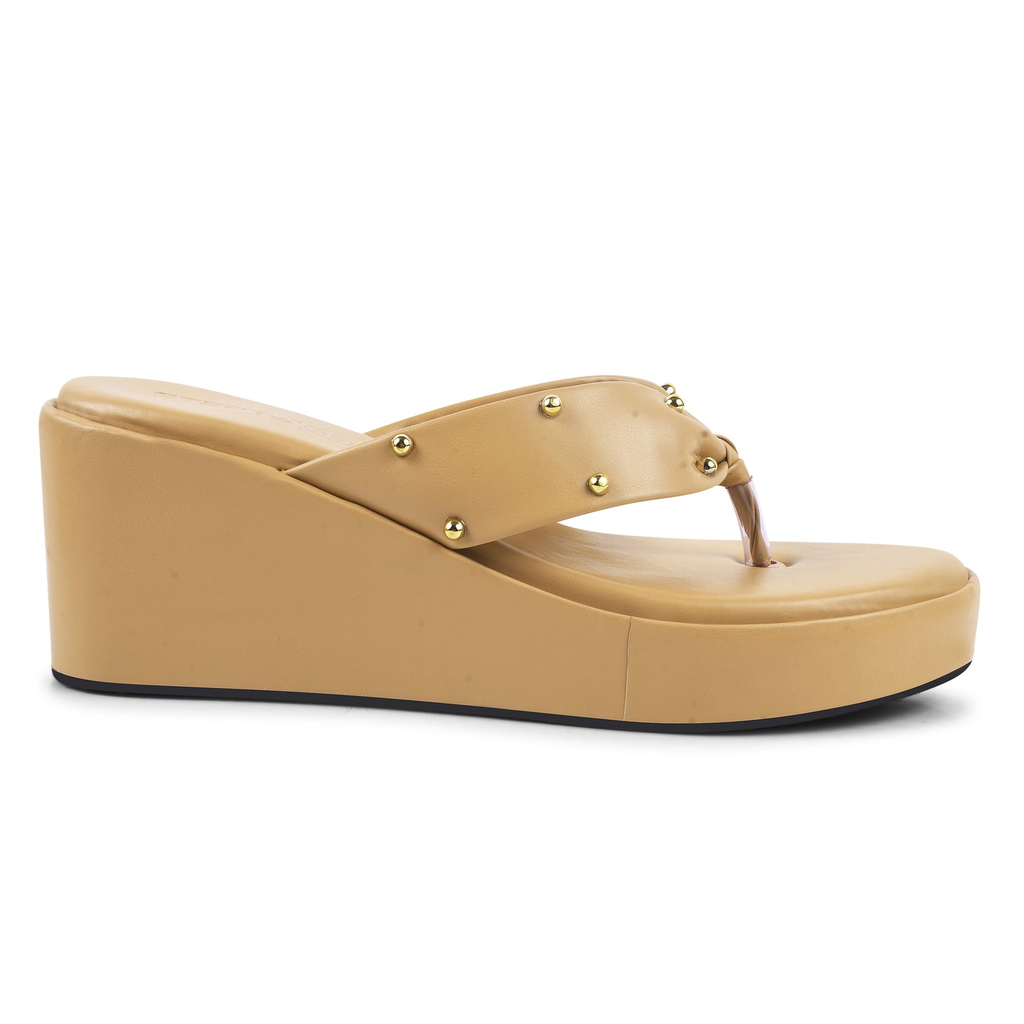 GOLD RIVET STRAP BEIGE WEDGES