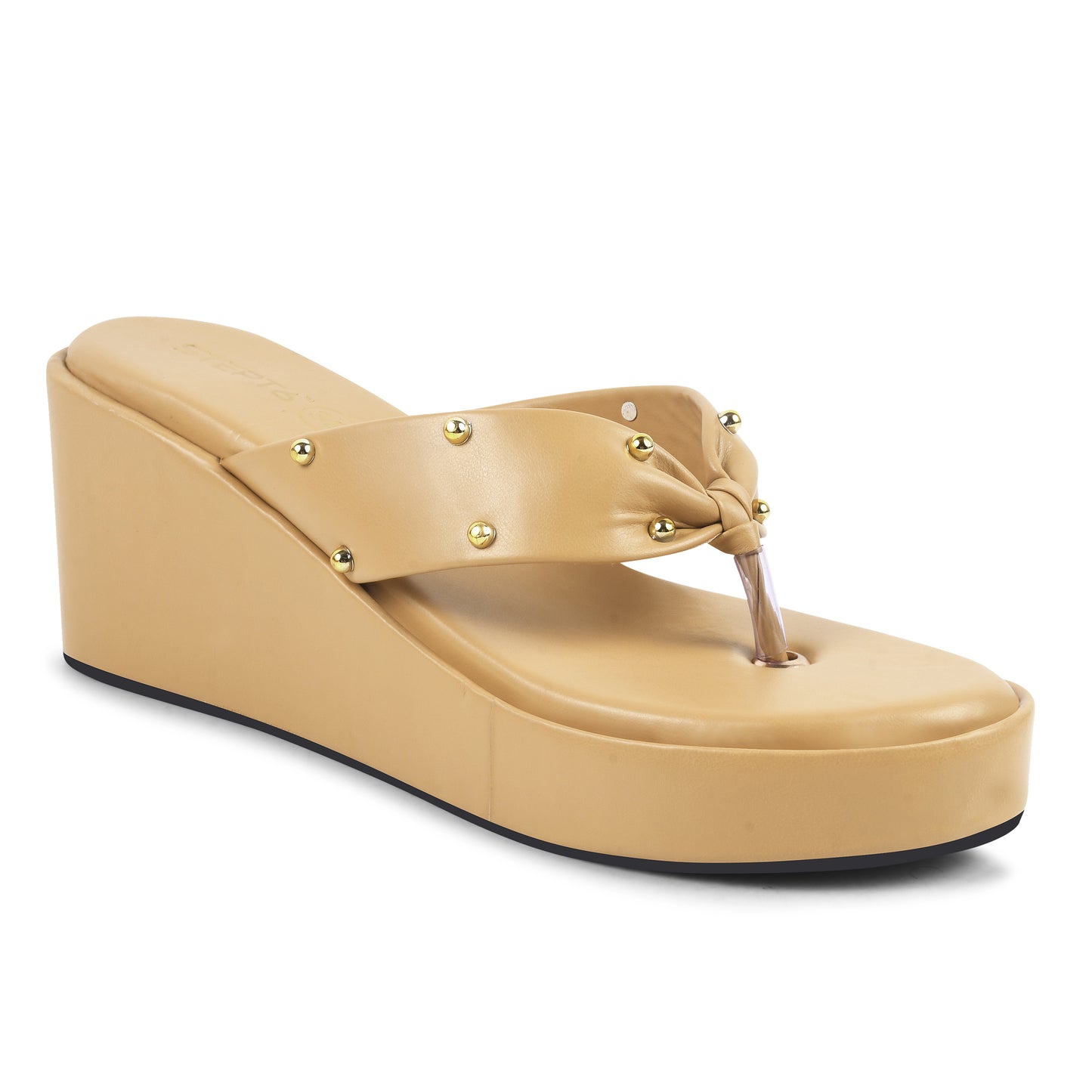 GOLD RIVET STRAP BEIGE WEDGES