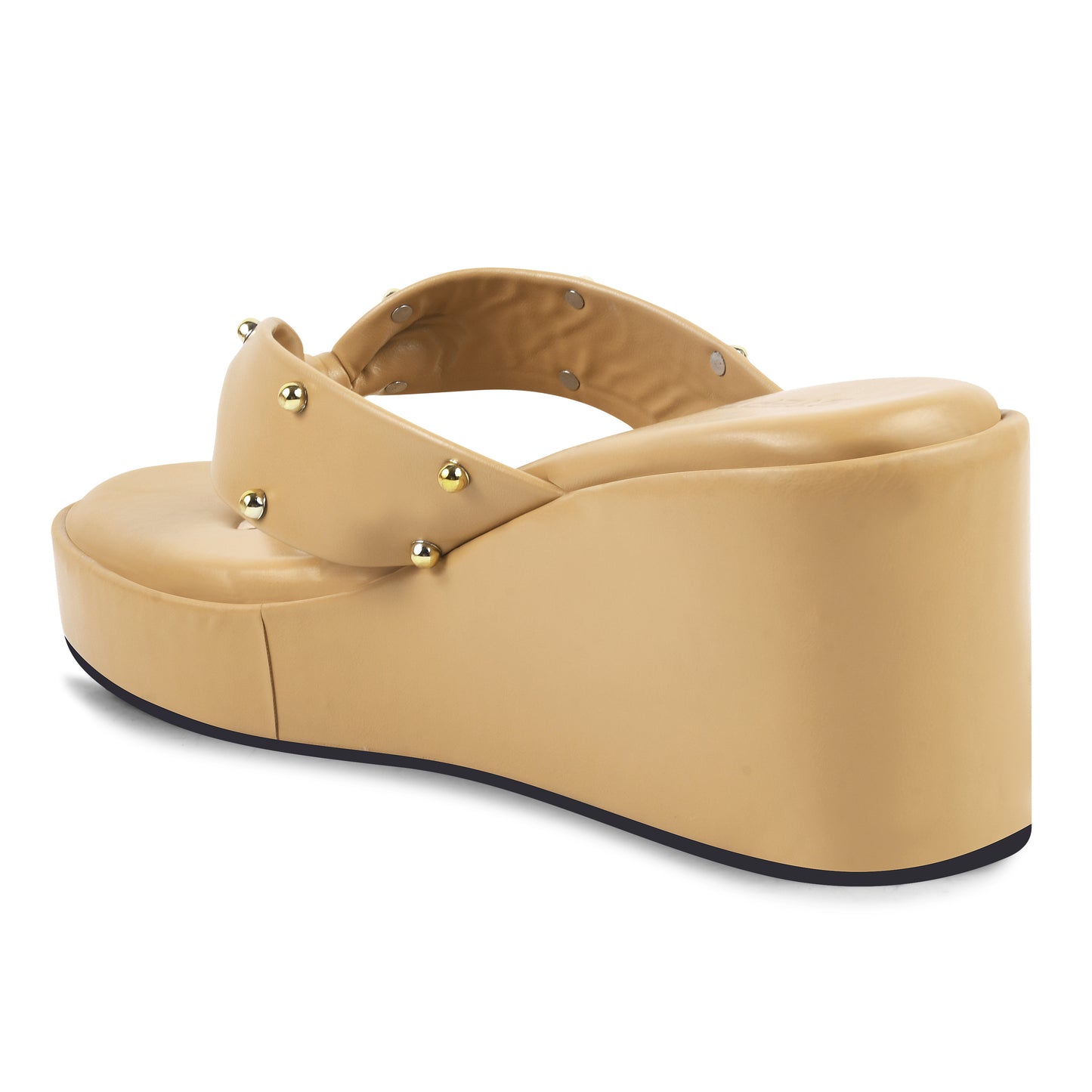 GOLD RIVET STRAP BEIGE WEDGES