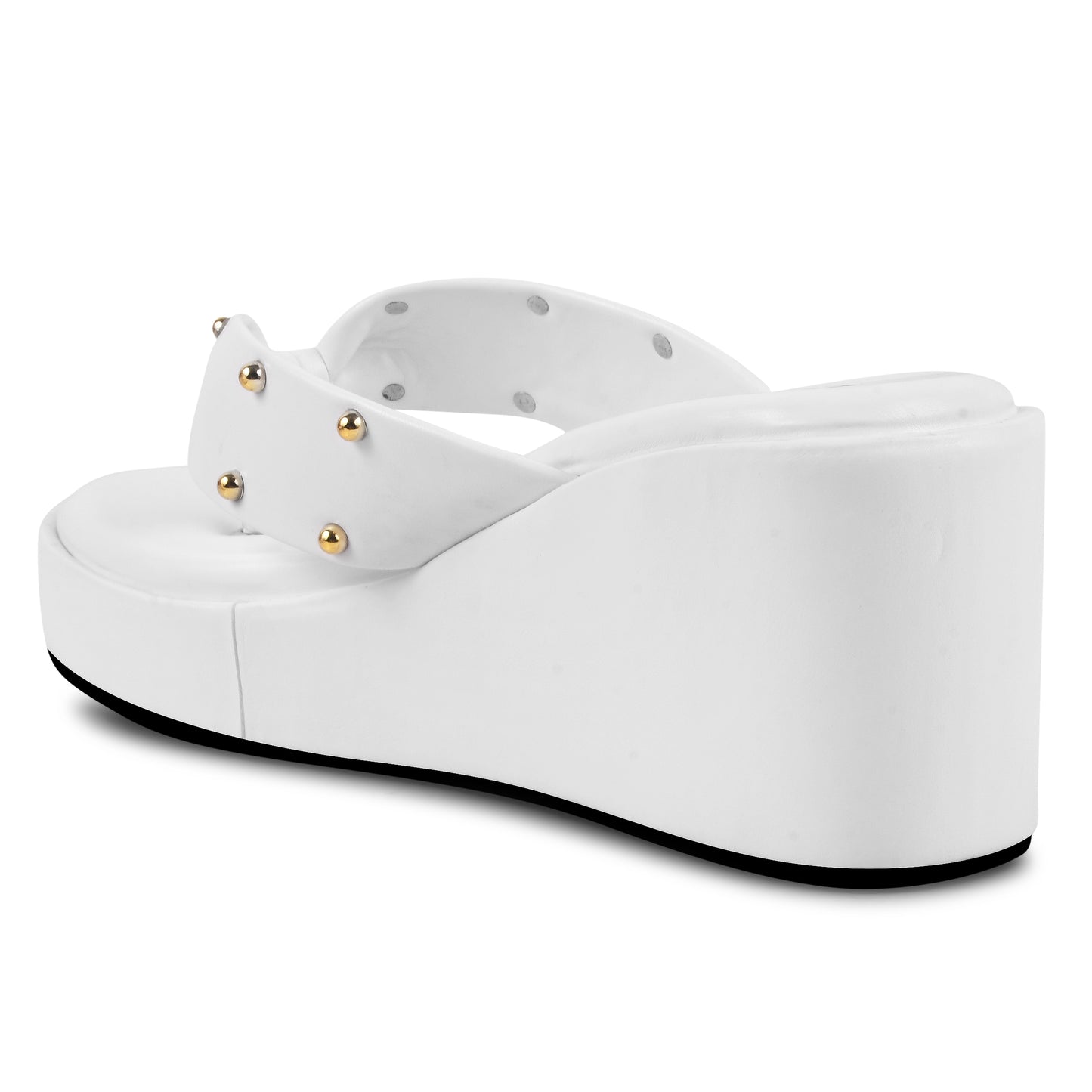 GOLD RIVET STRAP WHITE WEDGES