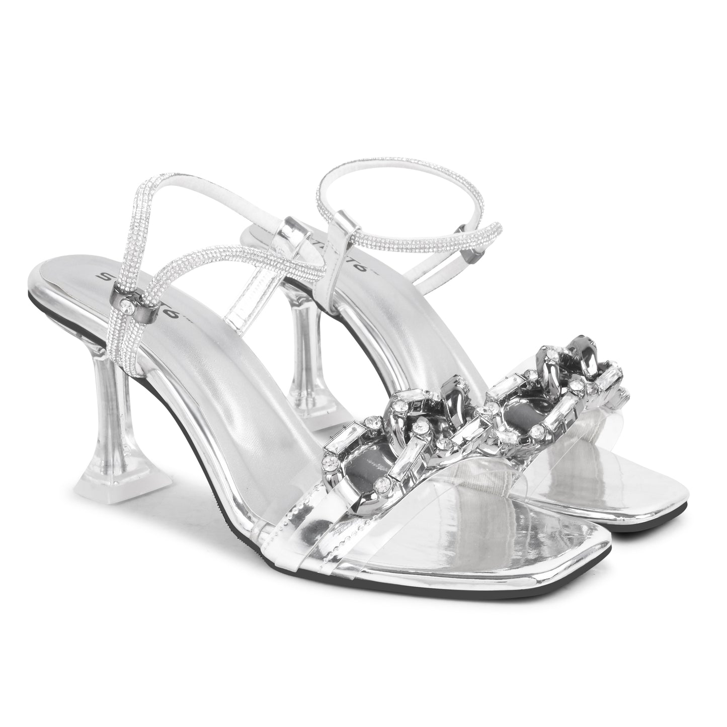 SILVER CHAIN PATTERN HEELS