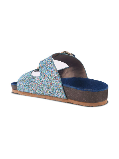 SPARKLE SUEDE COMFORT SLIDES FOR WOMEN - BLUE