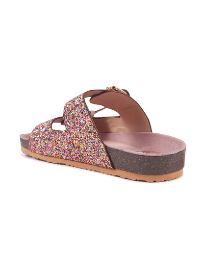 SPARKLE SUEDE COMFORT SLIDES FOR WOMEN - PINK