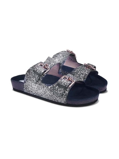 SPARKLE SUEDE COMFORT SLIDES FOR WOMEN - DARK GREY