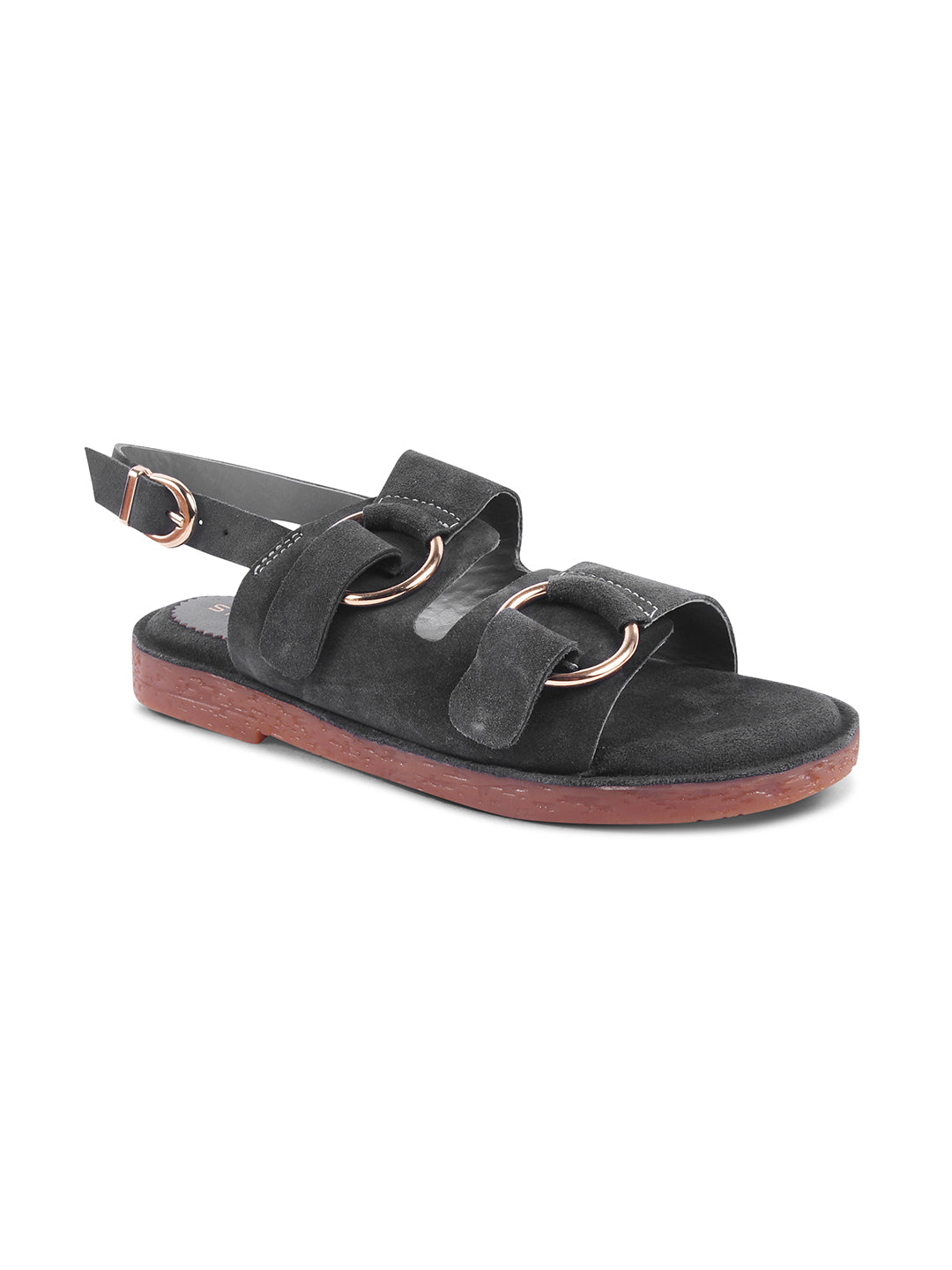 SUEDE DOUBLE BUCKLE SANDALS FOR WOMEN – DARKGREEN