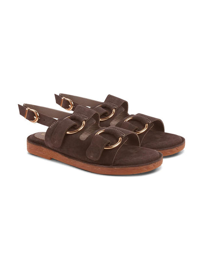 SUEDE DOUBLE BUCKLE SANDALS FOR WOMEN – BROWN