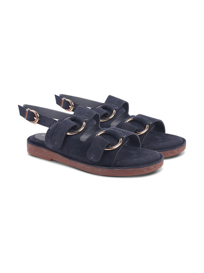 SUEDE DOUBLE BUCKLE SANDALS FOR WOMEN – BLUE