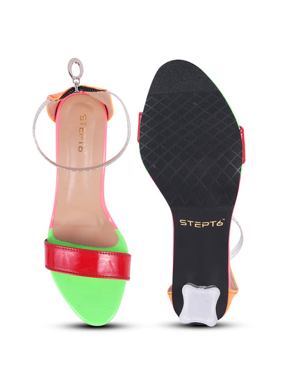 RED STRAP GREEN TOE TRANSPARENT BLOCK HEEL