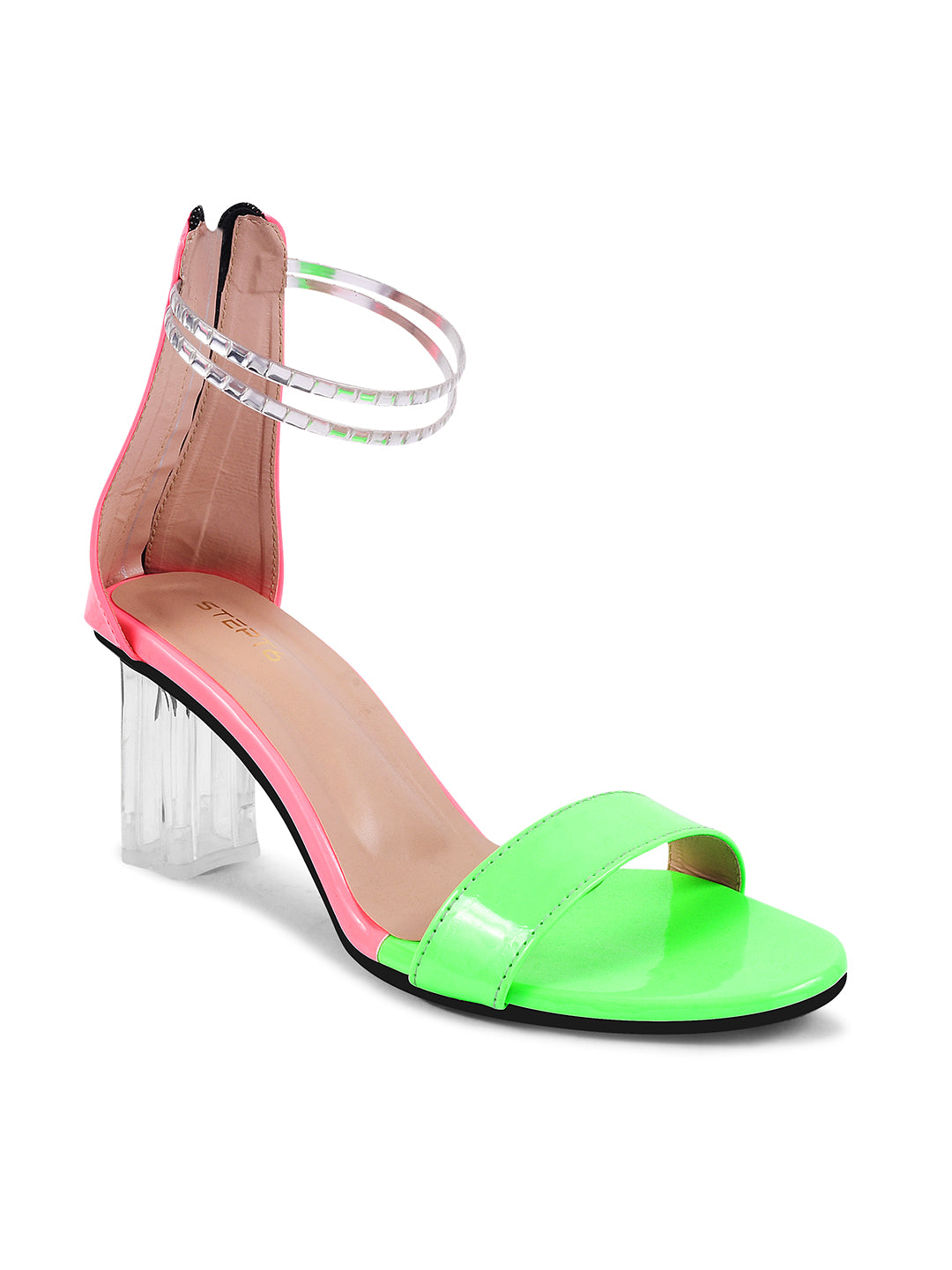 PARROT GREEN TRANSPARENT BLOCK HEEL