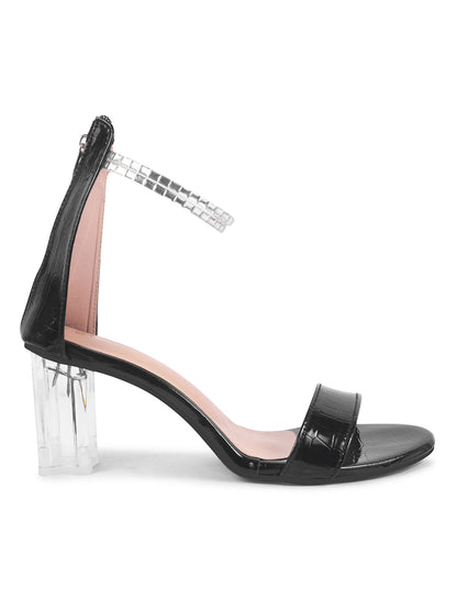 BLACK PATTERN TRANSPARENT BLOCK HEEL