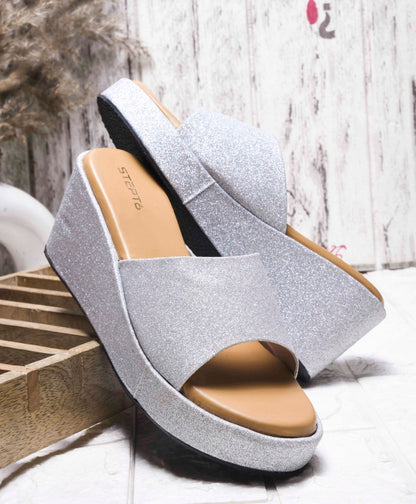 GLITTERY SILVER WEDGES