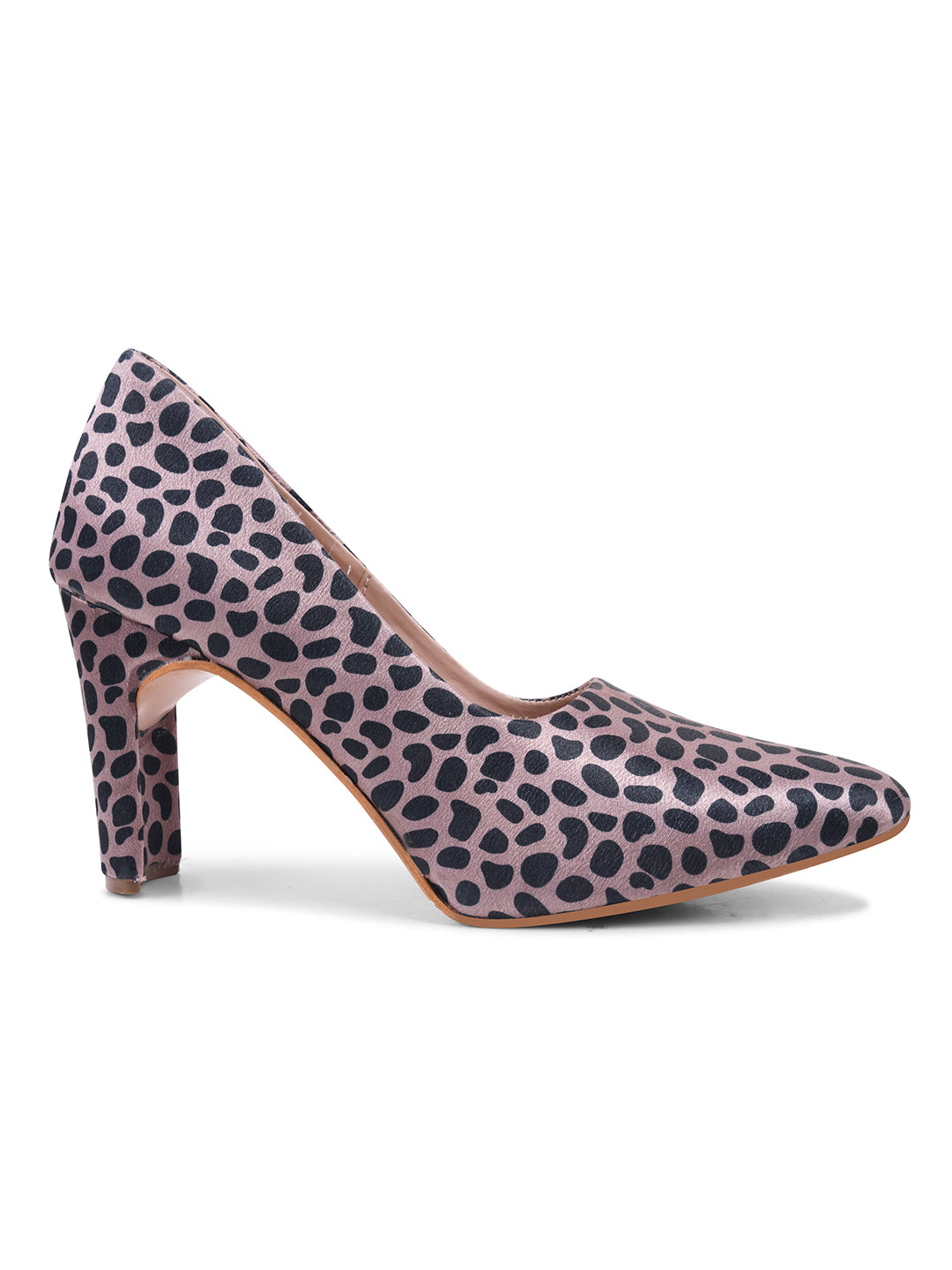 Pink-Black Leopard Print Block Heel Pumps